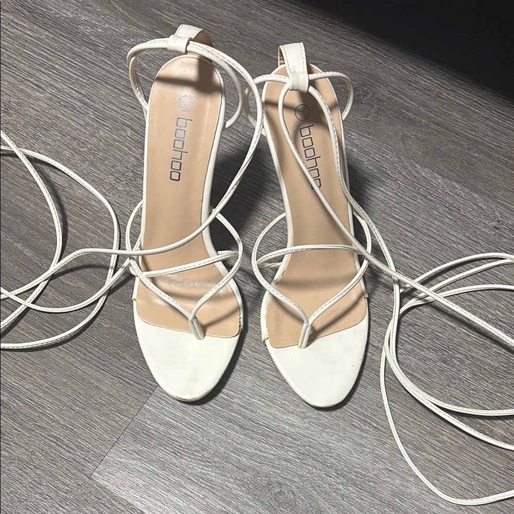 Boohoo White Strappy Women's Heels Tie It However You Like!